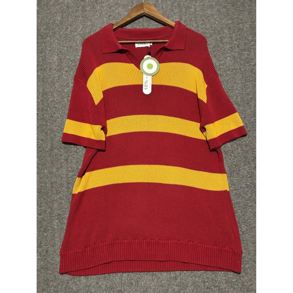 Oxknit ribbed polo shirt mens size 2XL new striped yellow/red preppy read